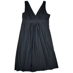 90s Y2k Womens Sleeveless V-Neck Empire Waist Pleated Little Black Dress LBD